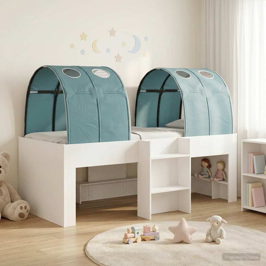 Bett mit Tunnel 3 stk. Weiß und Hellblau Holzwerkstoff