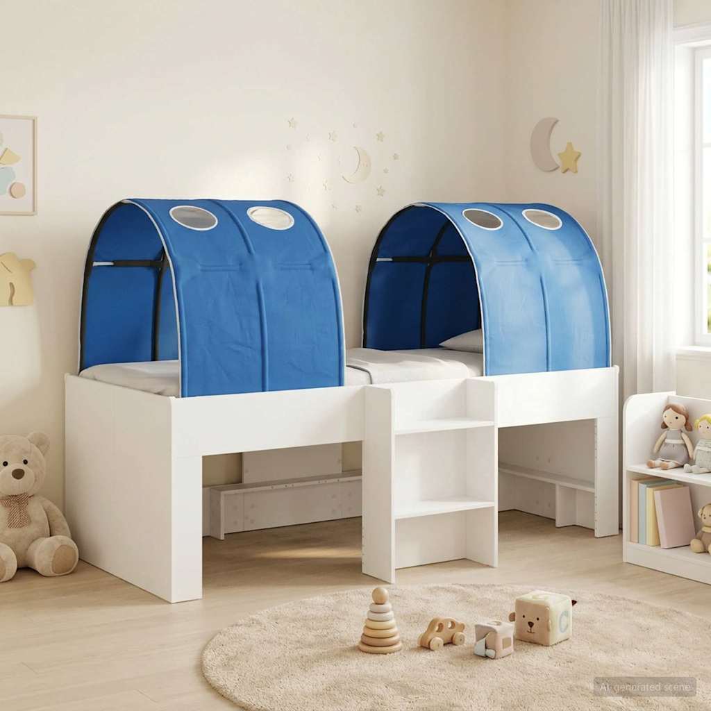 Bett mit Tunnel 3 stk. Weiß und Blau Holzwerkstoff