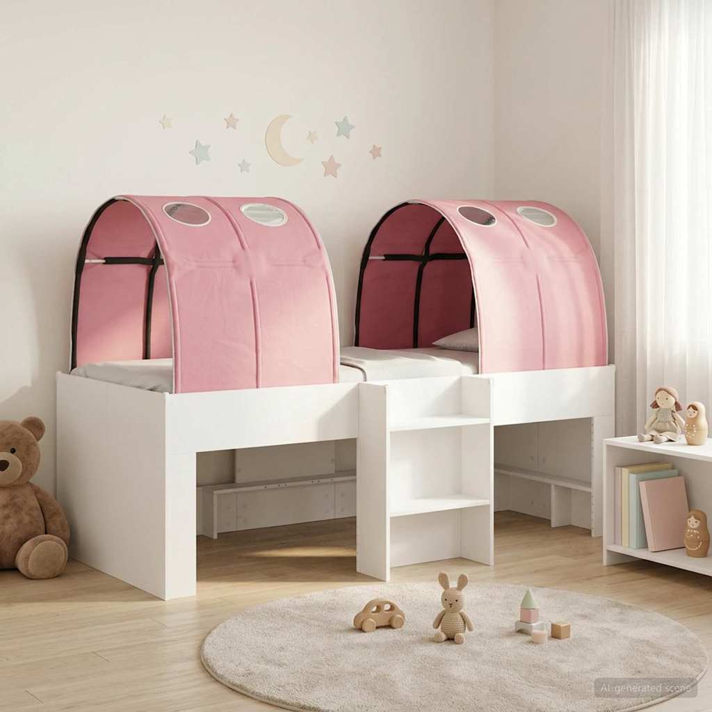 Bett mit Tunnel 3 stk. Weiß und Rosa Holzwerkstoff