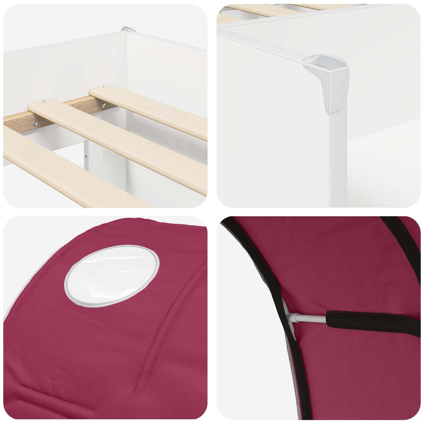 Bett mit Tunnel 3 stk. Weiß und Rot Holzwerkstoff