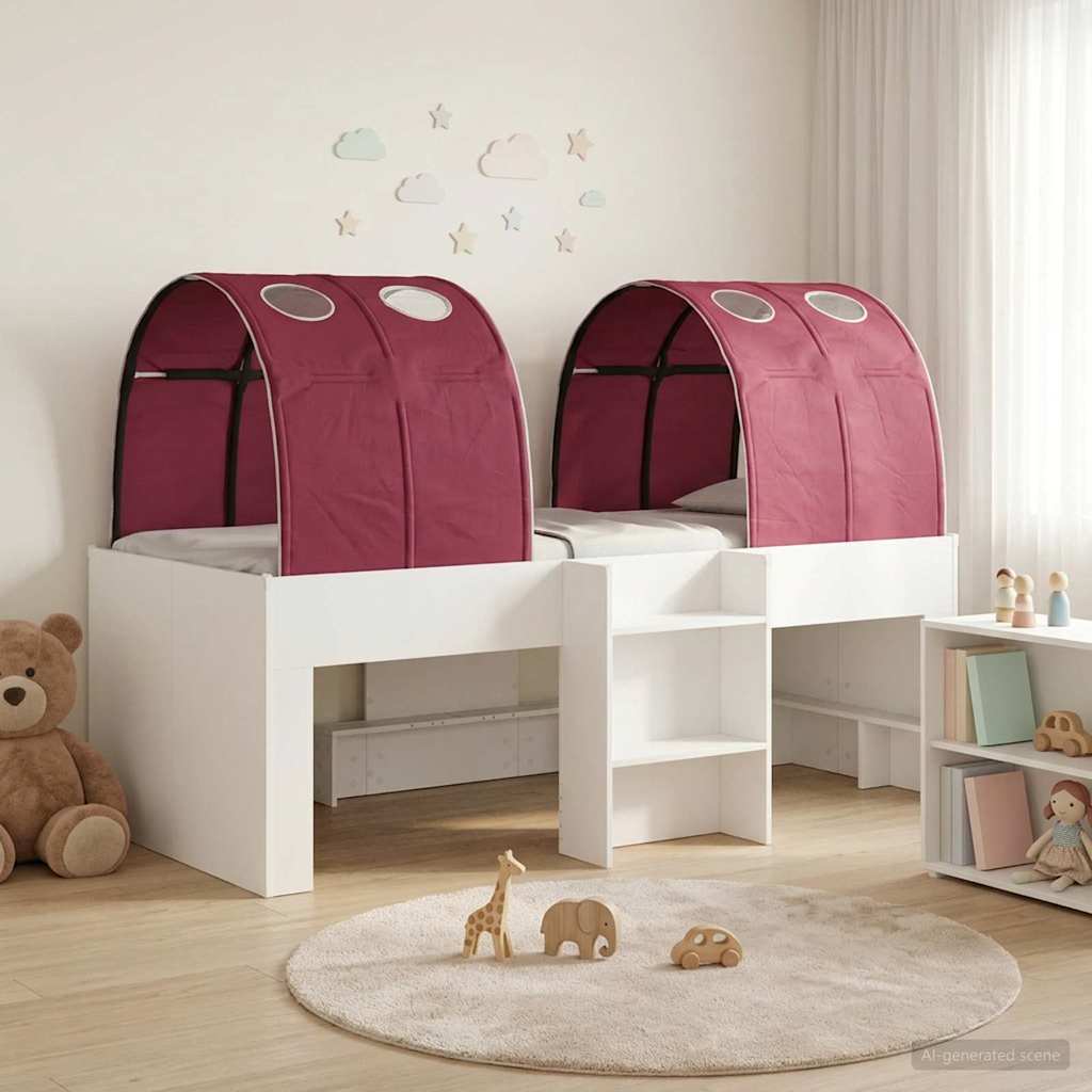 Bett mit Tunnel 3 stk. Weiß und Rot Holzwerkstoff
