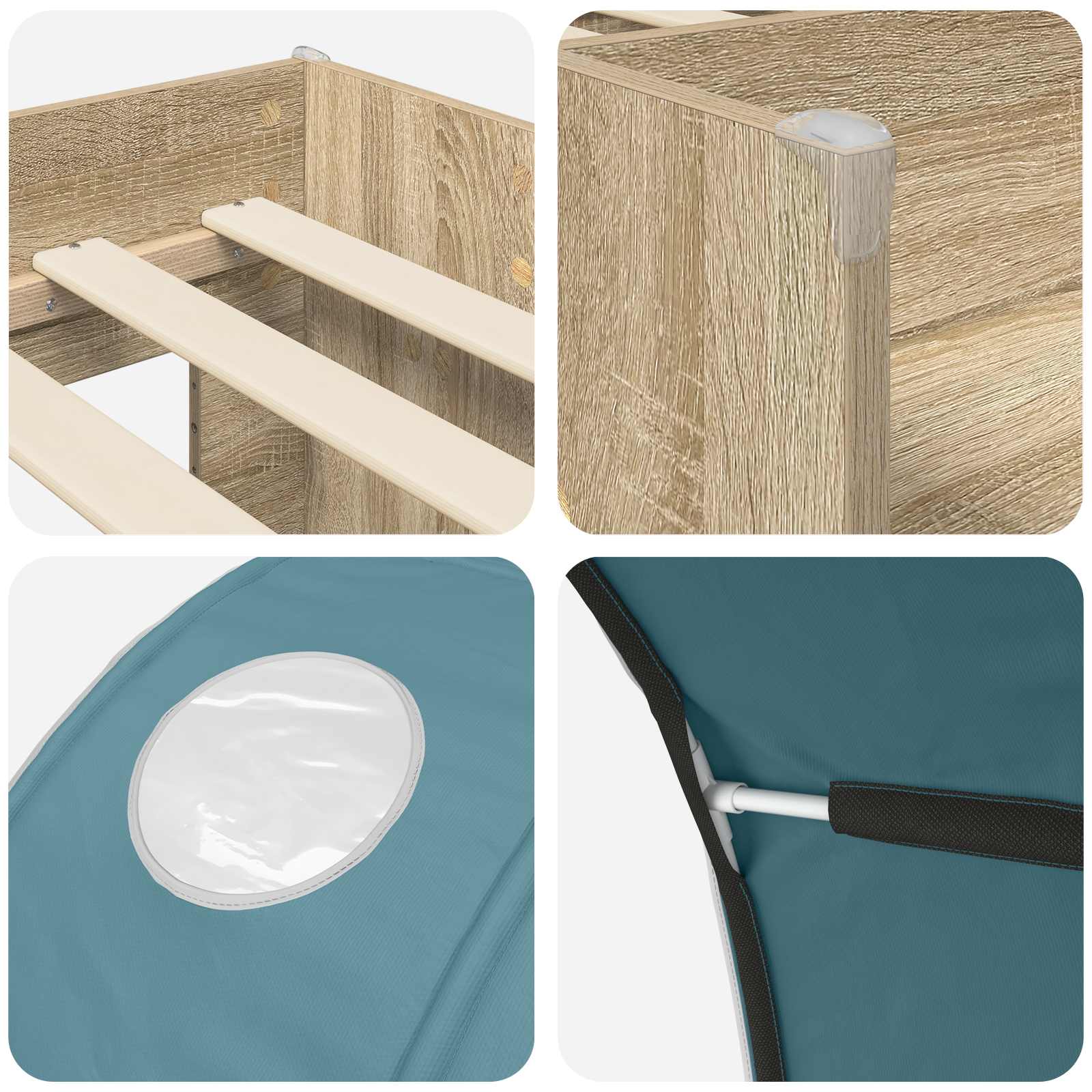 Bett mit Tunnel 3 Stk. Sonoma Eiche und Hellblau Holzwerkstoff