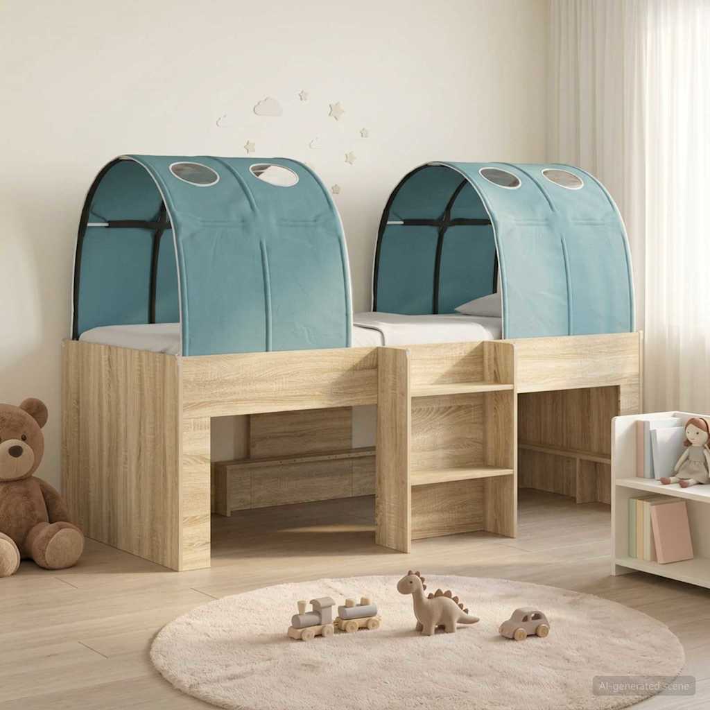 Bett mit Tunnel 3 Stk. Sonoma Eiche und Hellblau Holzwerkstoff