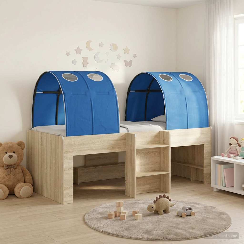 Bett mit Tunnel 3 Stk. Sonoma Eiche und Blau Holzwerkstoff