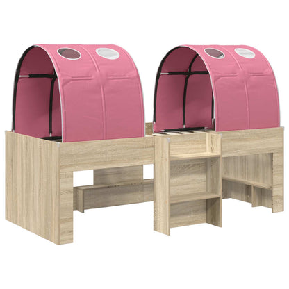 Bett mit Tunnel 3 Stk. Sonoma Eiche und Pink Holzwerkstoff