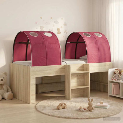 Bett mit Tunnel 3 Stk. Sonoma Eiche und Rot Holzwerkstoff