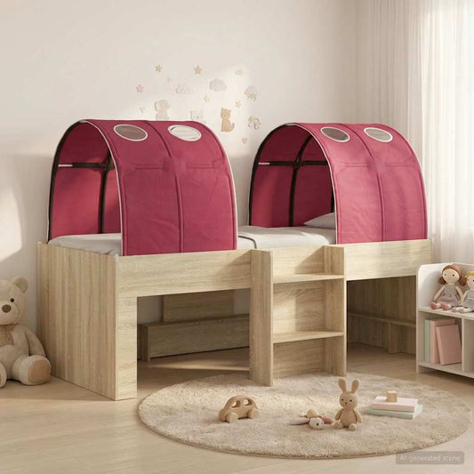 Bett mit Tunnel 3 Stk. Sonoma Eiche und Rot Holzwerkstoff
