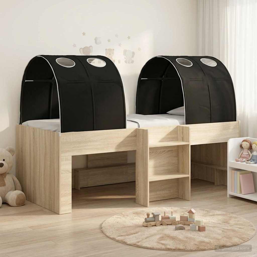Bett mit Tunnel 3 Stk. Sonoma Eiche und Schwarz Holzwerkstoff