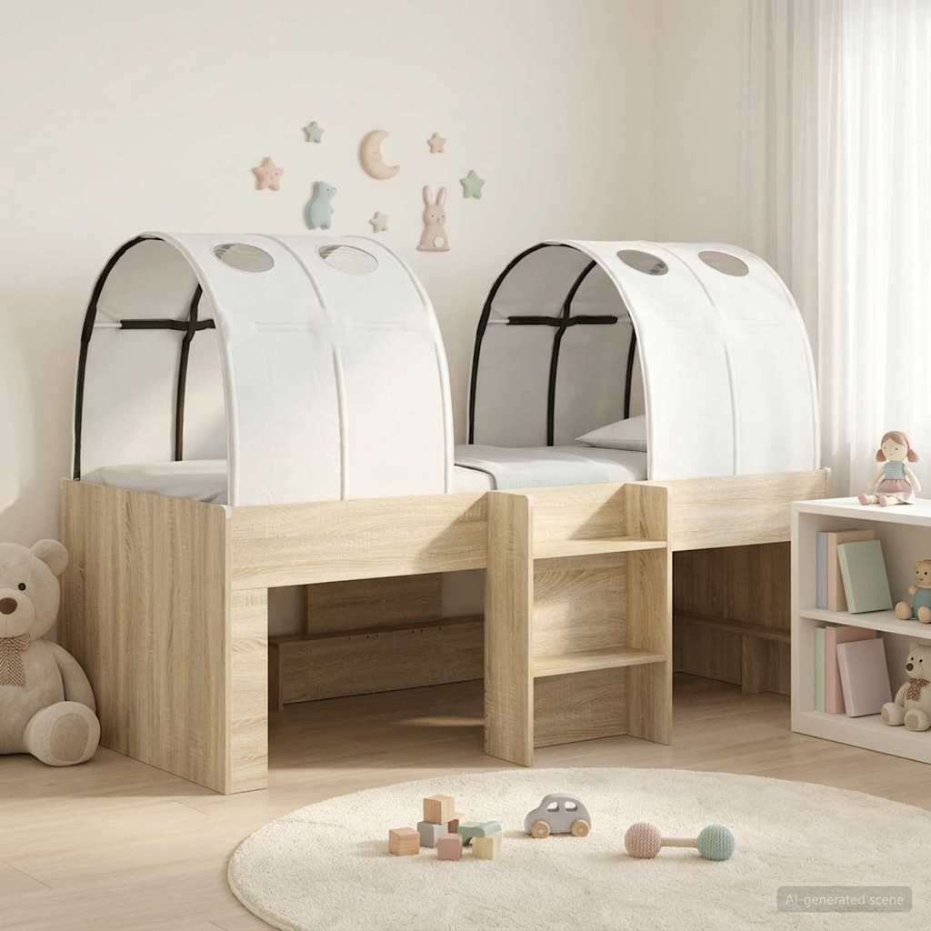 Bett mit Tunnel 3 Stk. Sonoma-Eiche und Weiß Holzwerkstoff