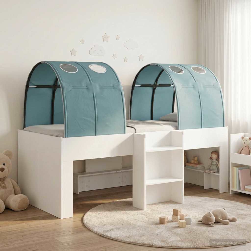 Bett mit Tunnel 3 stk. Weiß und Hellblau Holzwerkstoff