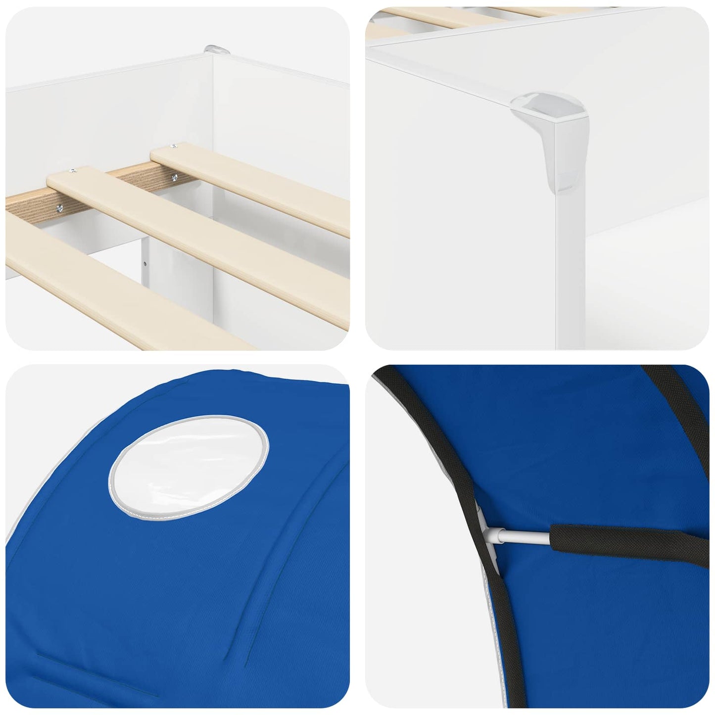 Bett mit Tunnel 3 stk. Weiß und Blau Holzwerkstoff