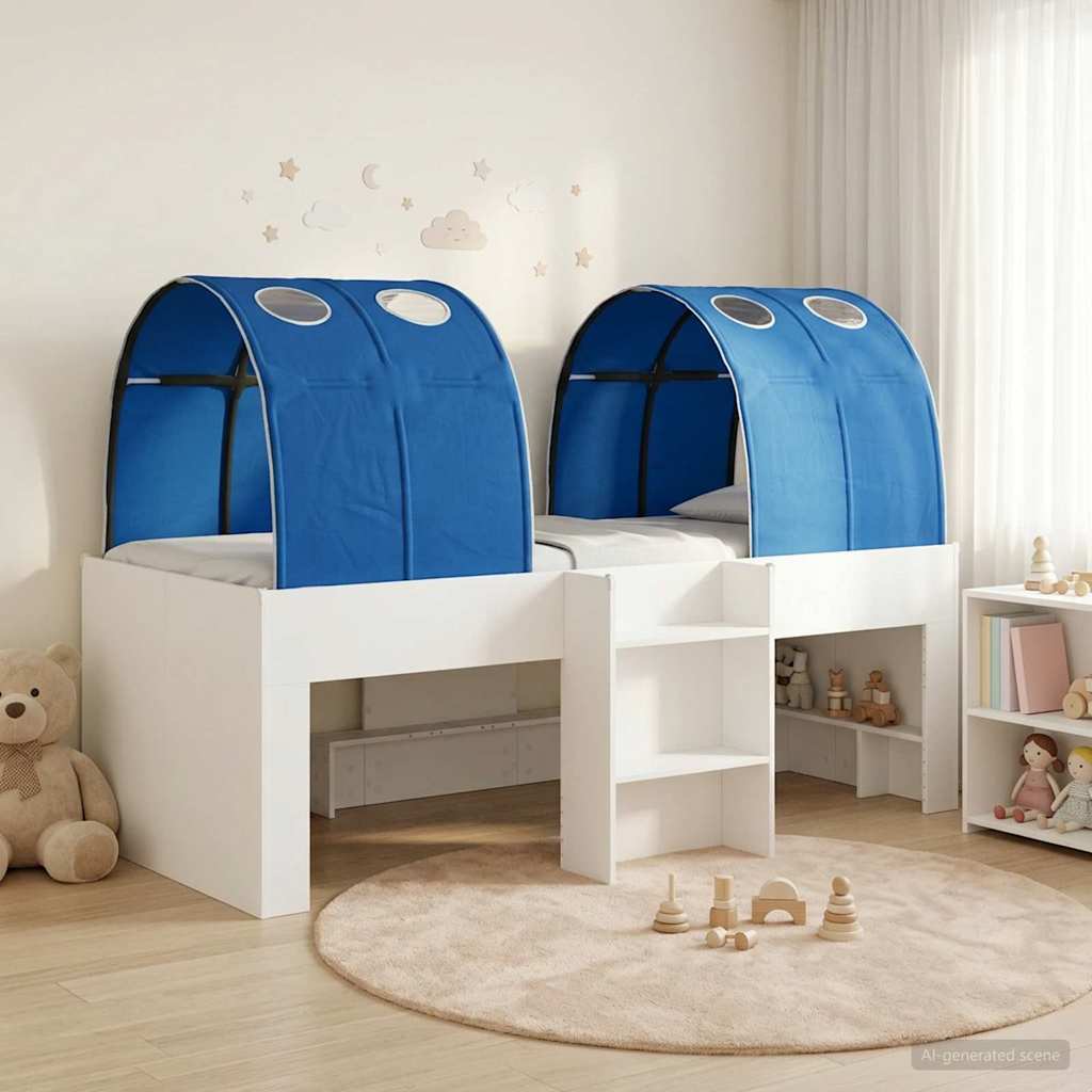 Bett mit Tunnel 3 stk. Weiß und Blau Holzwerkstoff
