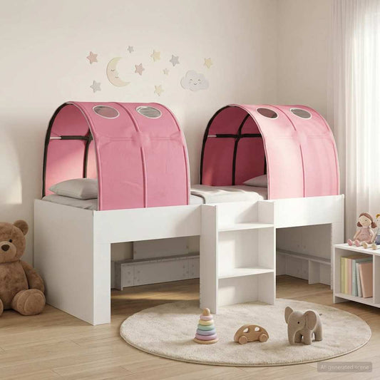 Bett mit Tunnel 3 Stk. Weiß und Rosa Holzwerkstoff