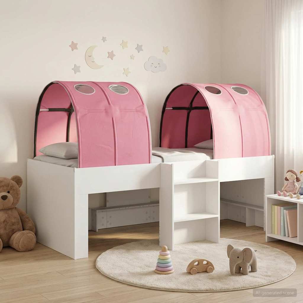 Bett mit Tunnel 3 stk. Weiß und Rosa Holzwerkstoff