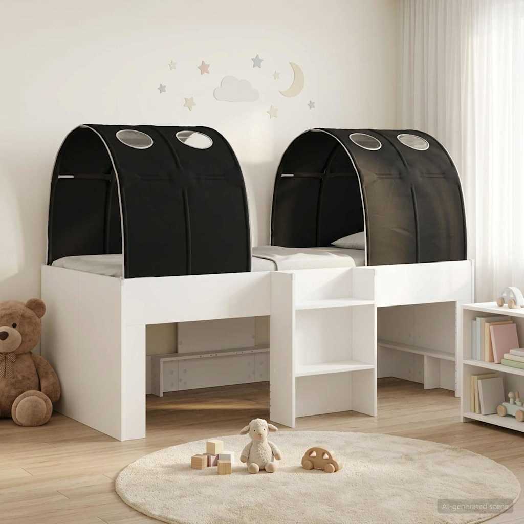 Bett mit Tunnel 3 stk. Weiß und Schwarz Holzwerkstoff
