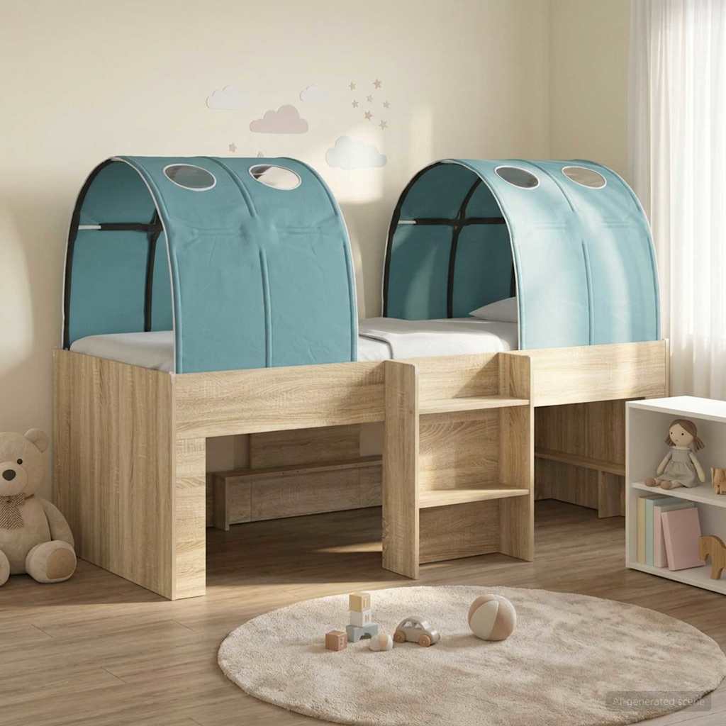 Bett mit Tunnel 3 Stk. Sonoma und Hellblau Holzwerkstoff