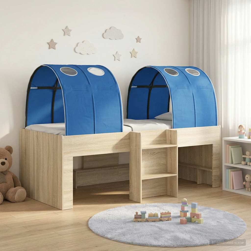 Bett mit Tunnel 3 Stk. Sonoma und Blau Holzwerkstoff