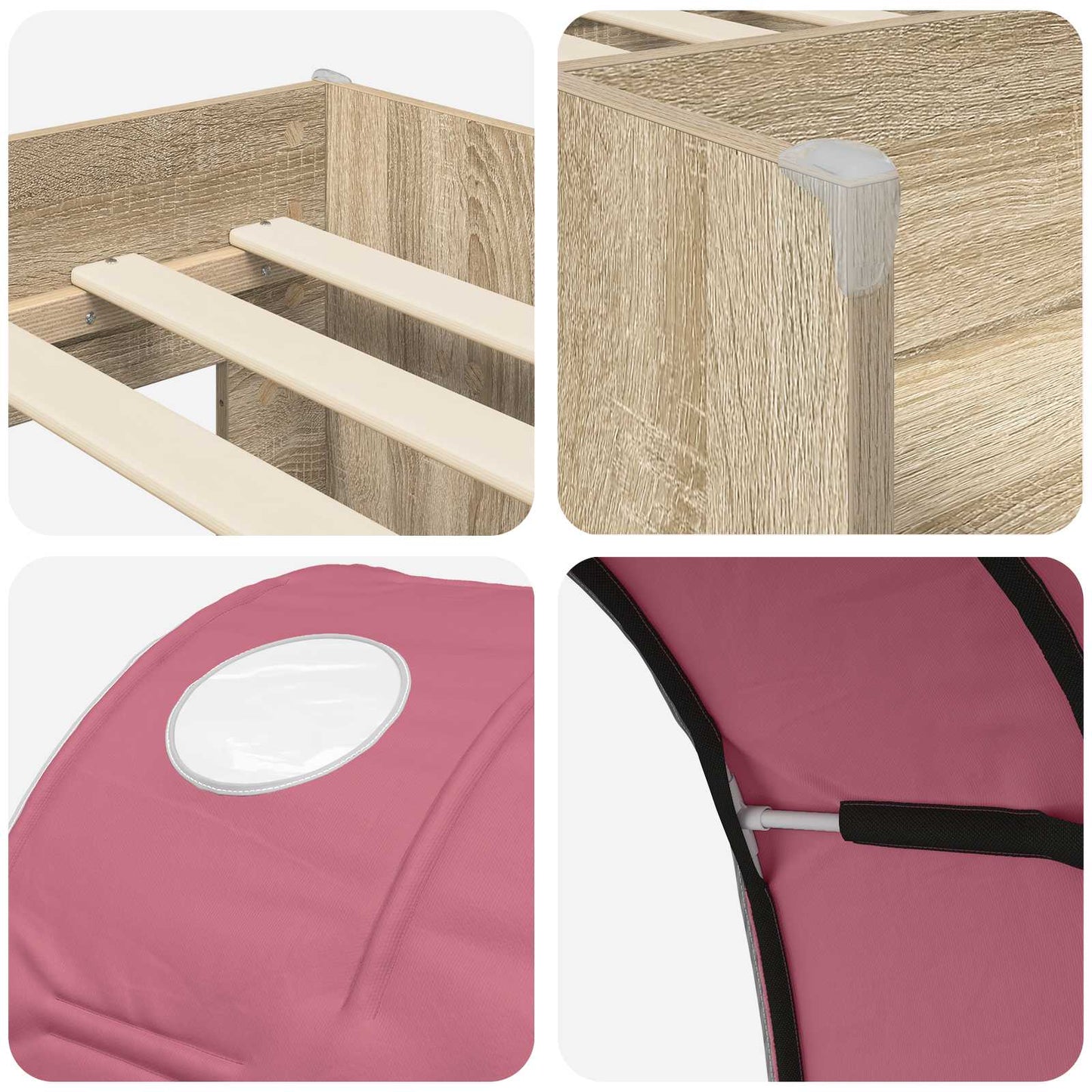 Bett mit Tunnel 4 stk. Sonoma und Pink Holzwerkstoff
