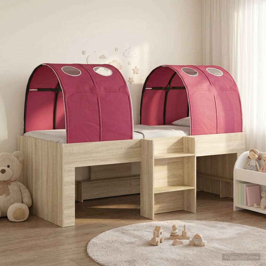 Bett mit Tunnel 3 Stk. Sonoma und Rot Holzwerkstoff