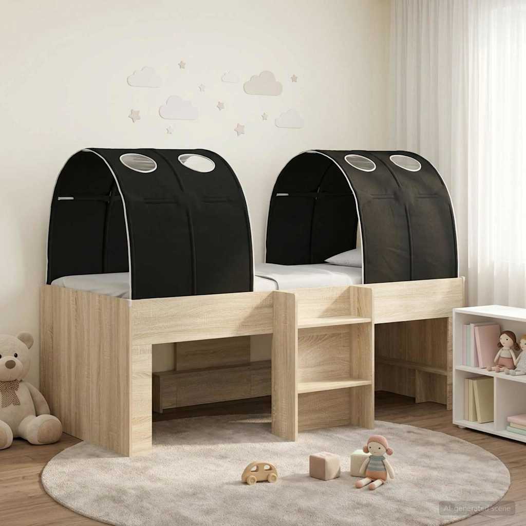 Bett mit Tunnel 3 Stk. Sonoma und Schwarz Holzwerkstoff