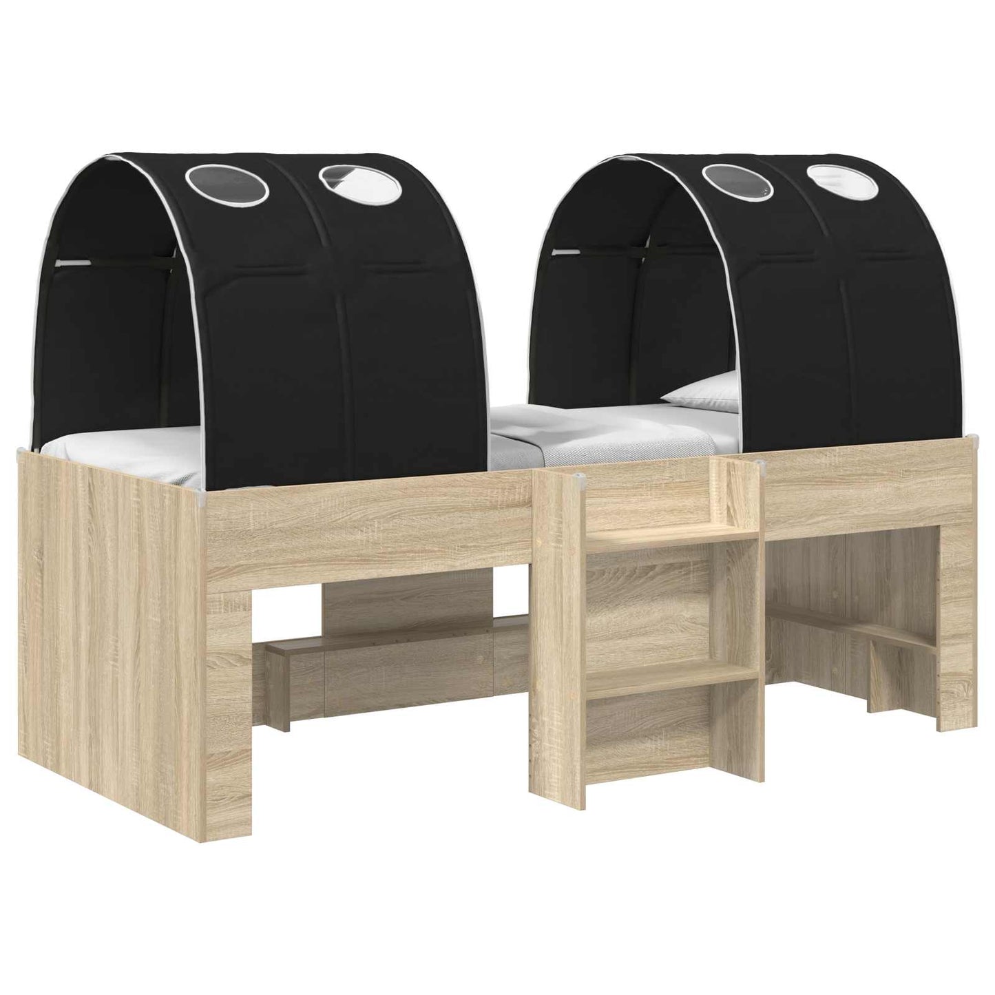 Bett mit Tunnel 3 Stk. Sonoma und Schwarz Holzwerkstoff