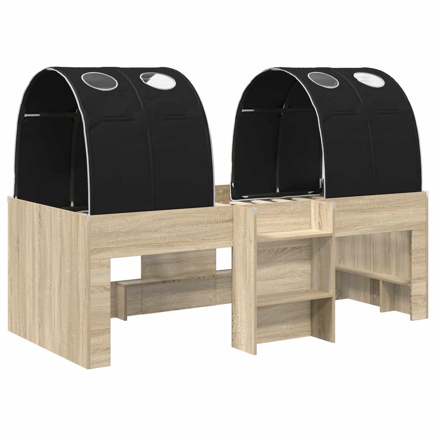 Bett mit Tunnel 3 Stk. Sonoma und Schwarz Holzwerkstoff