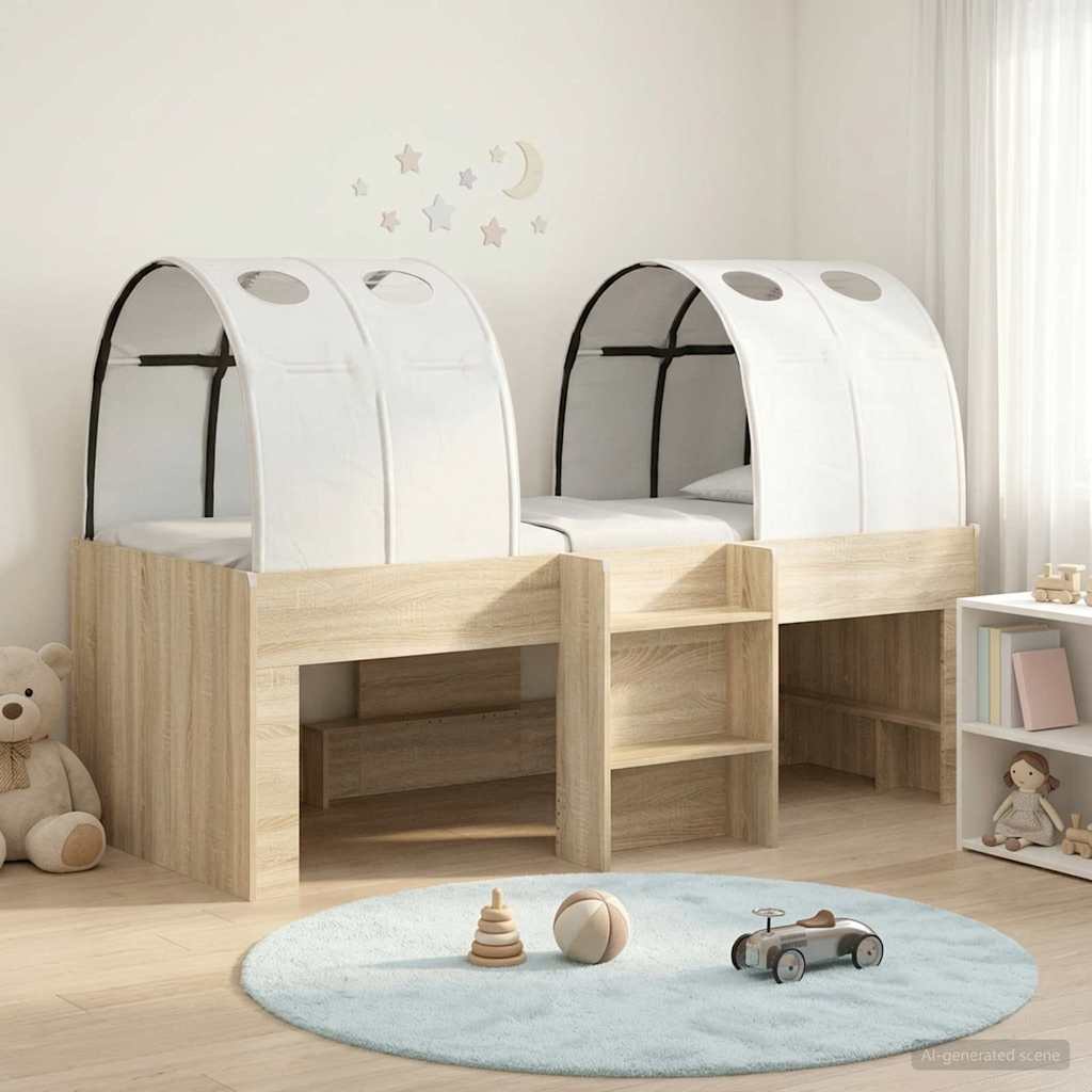 Bett mit Tunnel 3 Stk. Sonoma und Weiß Holzwerkstoff