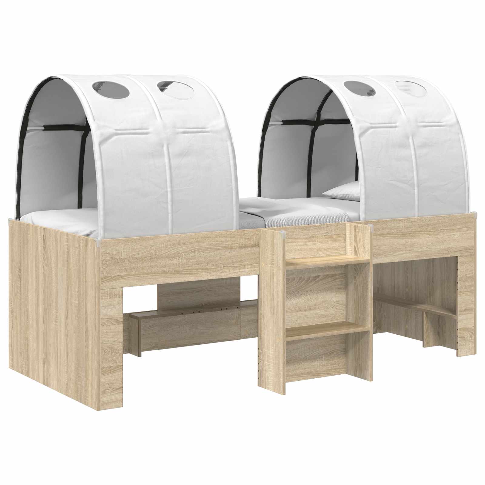 Bett mit Tunnel 3 Stk. Sonoma und Weiß Holzwerkstoff