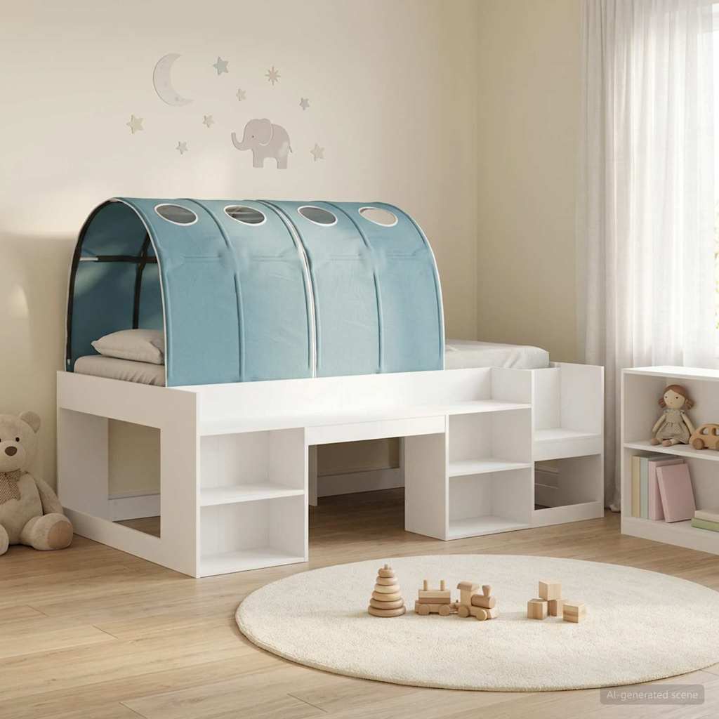 Bett mit Tunnel 3 stk. Weiß und Hellblau Holzwerkstoff
