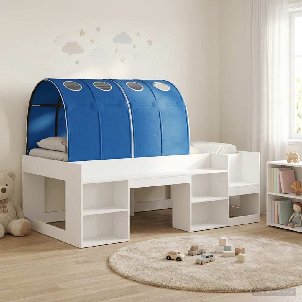 Bett mit Tunnel mit Regal 3 stk. Weiß und Blau Holzwerkstoff