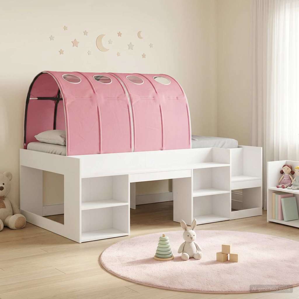 Bett mit Tunnel mit Regal 3 stk. Weiß und Rosa Holzwerkstoff
