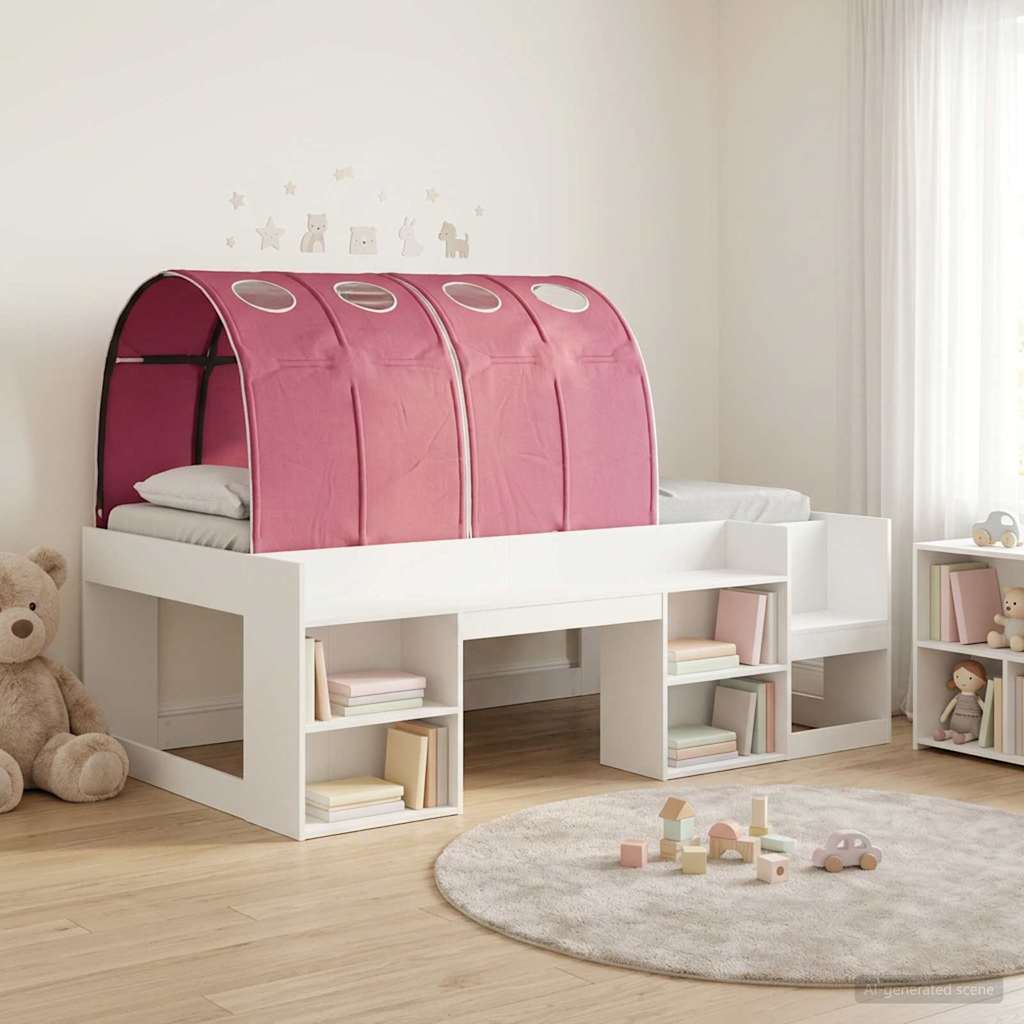 Bett mit Tunnel mit Regal 3 stk. Weiß und Rot Holzwerkstoff