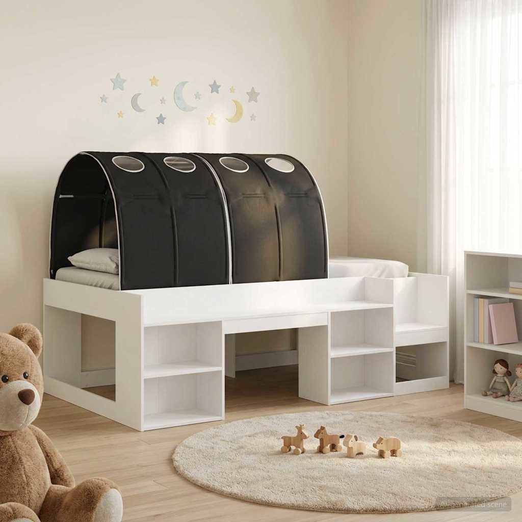 Bett mit Tunnel mit Regal 3 stk. Weiß und Schwarz Holzwerkstoff