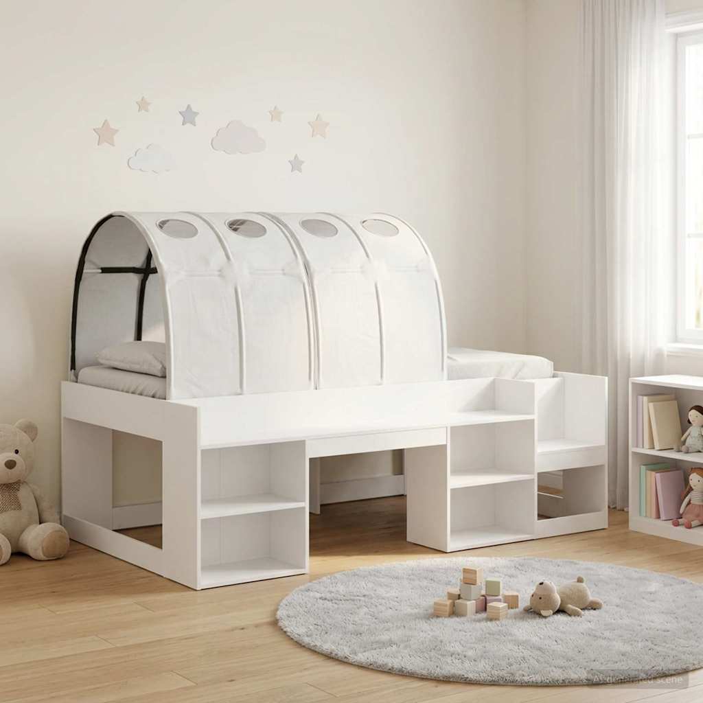 Bett mit Tunnel mit Regal 3 stk. Weiß Holzwerkstoff