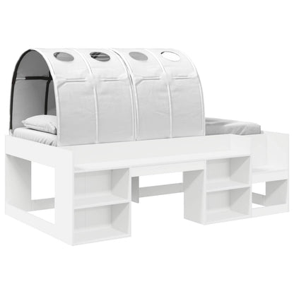 Bett mit Tunnel mit Regal 3 stk. Weiß Holzwerkstoff
