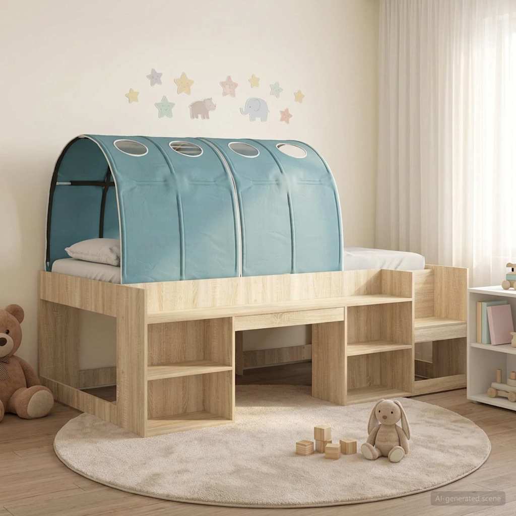 Bett mit Tunnel 3 stk. Sonoma Eiche und Hellblau Holzwerkstoff