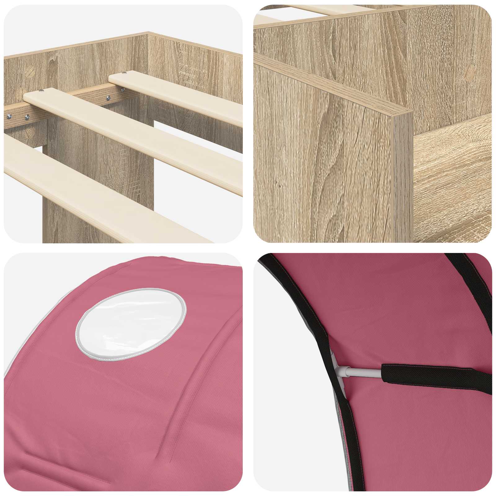Bett mit Tunnel 3 stk. Sonoma Eiche und Pink Holzwerkstoff