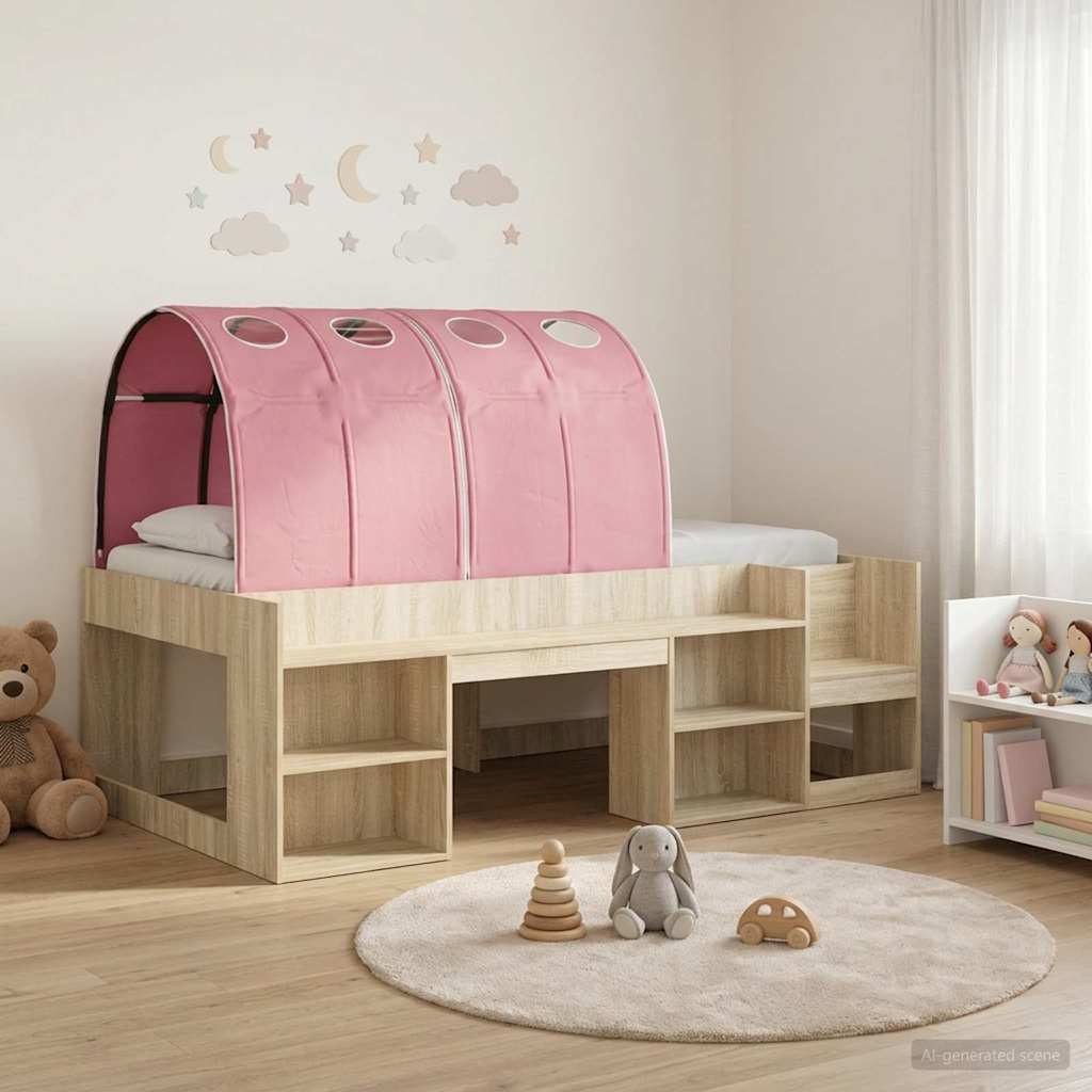 Bett mit Tunnel 3 stk. Sonoma Eiche und Pink Holzwerkstoff