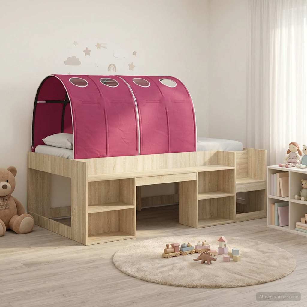 Bett mit Tunnel 3 stk. Sonoma Eiche und Rot Holzwerkstoff