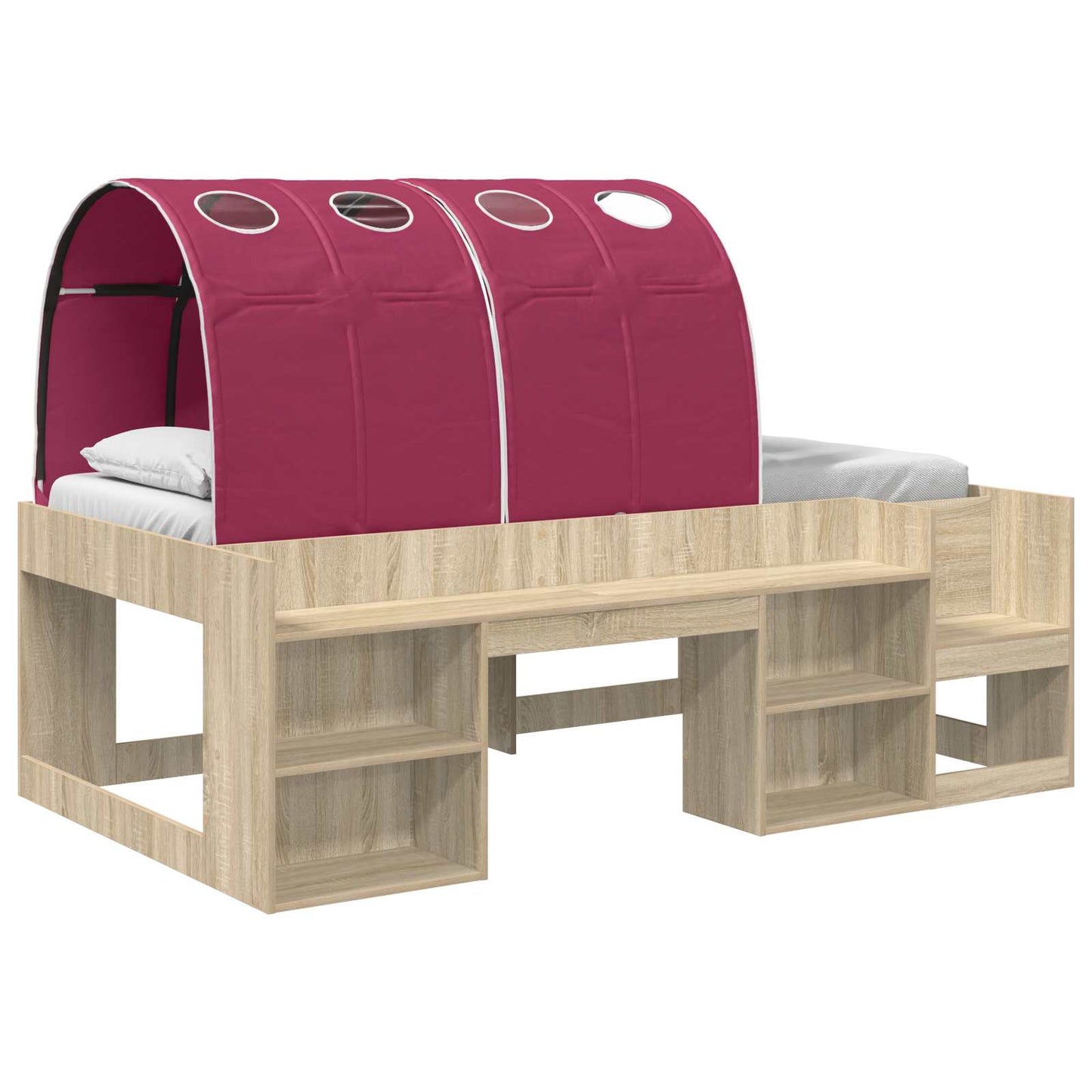 Bett mit Tunnel 3 stk. Sonoma Eiche und Rot Holzwerkstoff