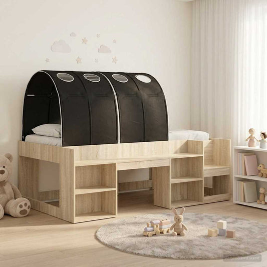 Bett mit Tunnel 3 stk. Sonoma Eiche und Schwarz Holzwerkstoff
