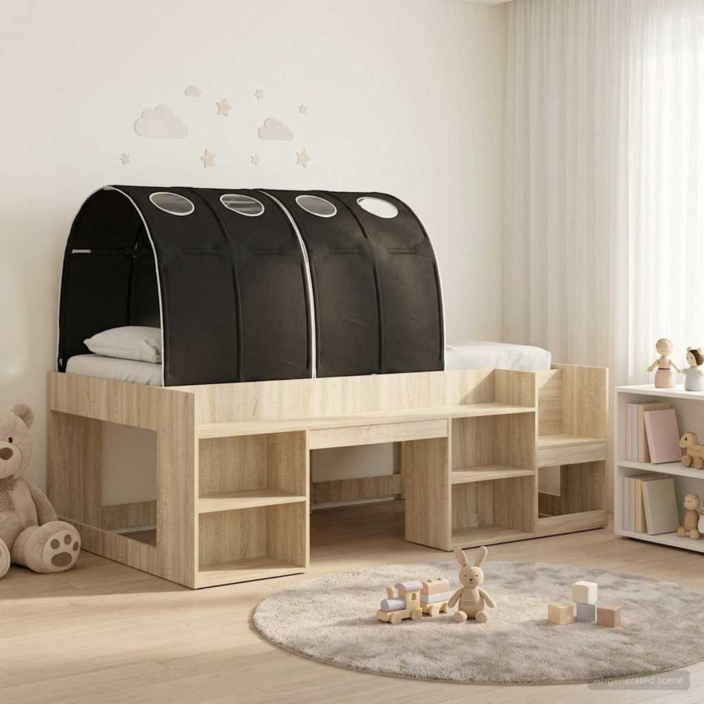 Bett mit Tunnel 3 stk. Sonoma Eiche und Schwarz Holzwerkstoff
