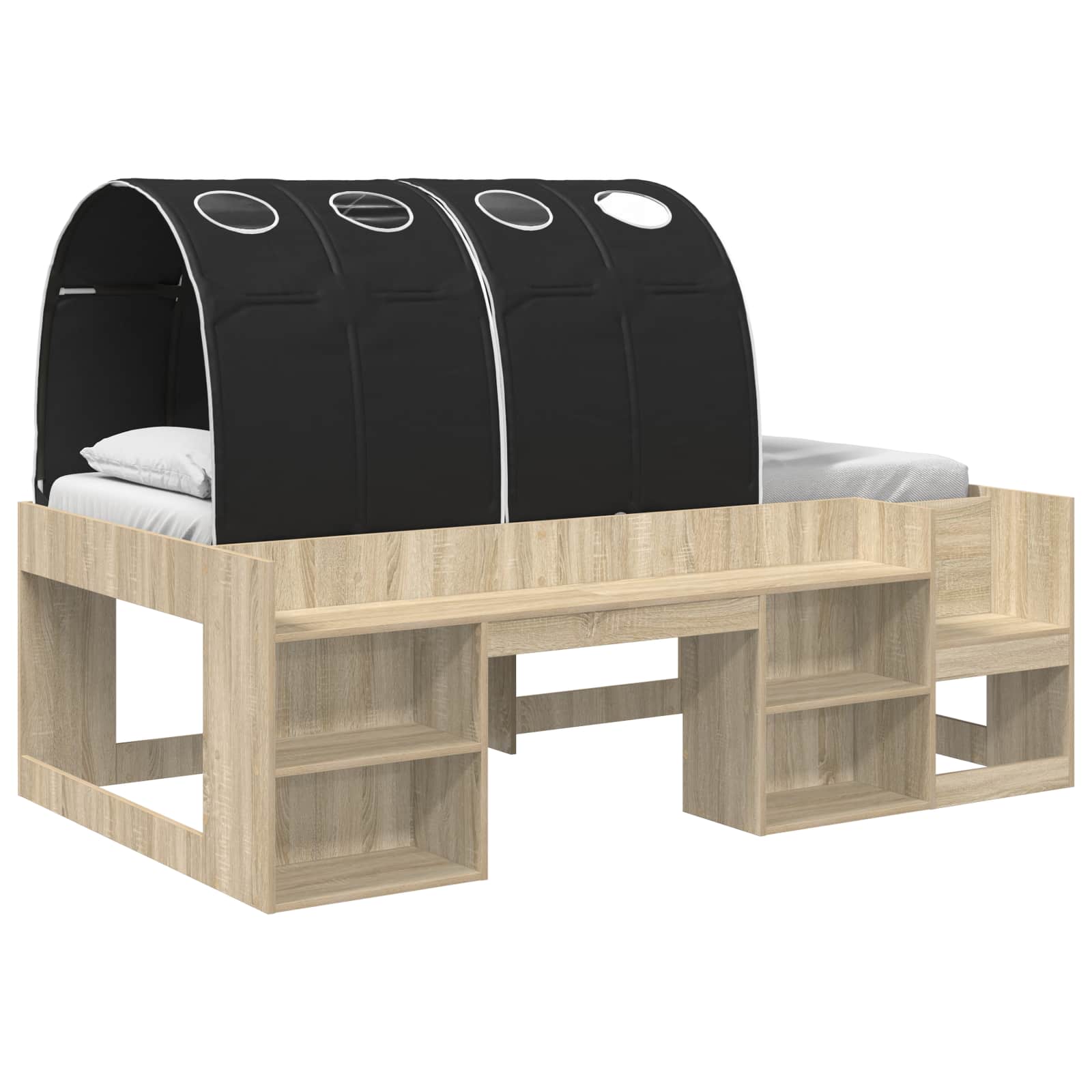 Bett mit Tunnel 3 stk. Sonoma Eiche und Schwarz Holzwerkstoff