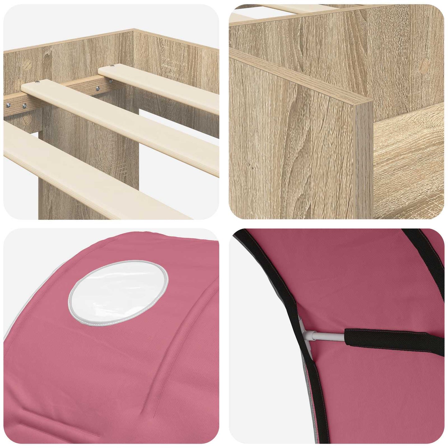 Hochbett für Kinder mit Stauraum 3 Stk. Sonoma Eiche und Pink