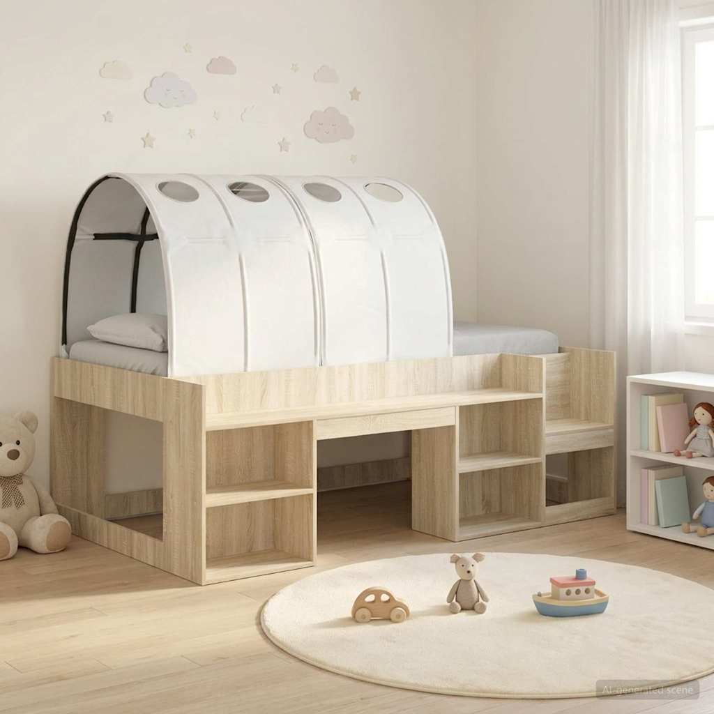 Hochbett für Kinder mit Stauraum 3 Stk. Sonoma Eiche und Weiß