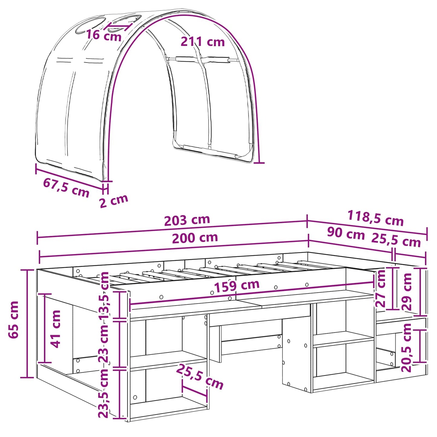 Hochbett für Kinder mit Stauraum 3 Stk. Sonoma Eiche und Weiß