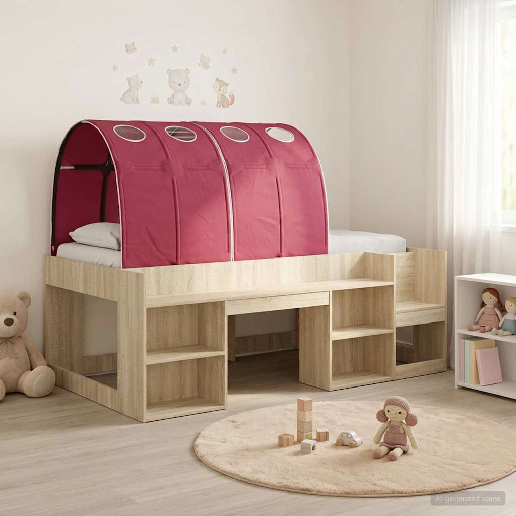 Bettgestell mit Tunnel mit Regal 3 Stk. Sonoma Eiche und Rot