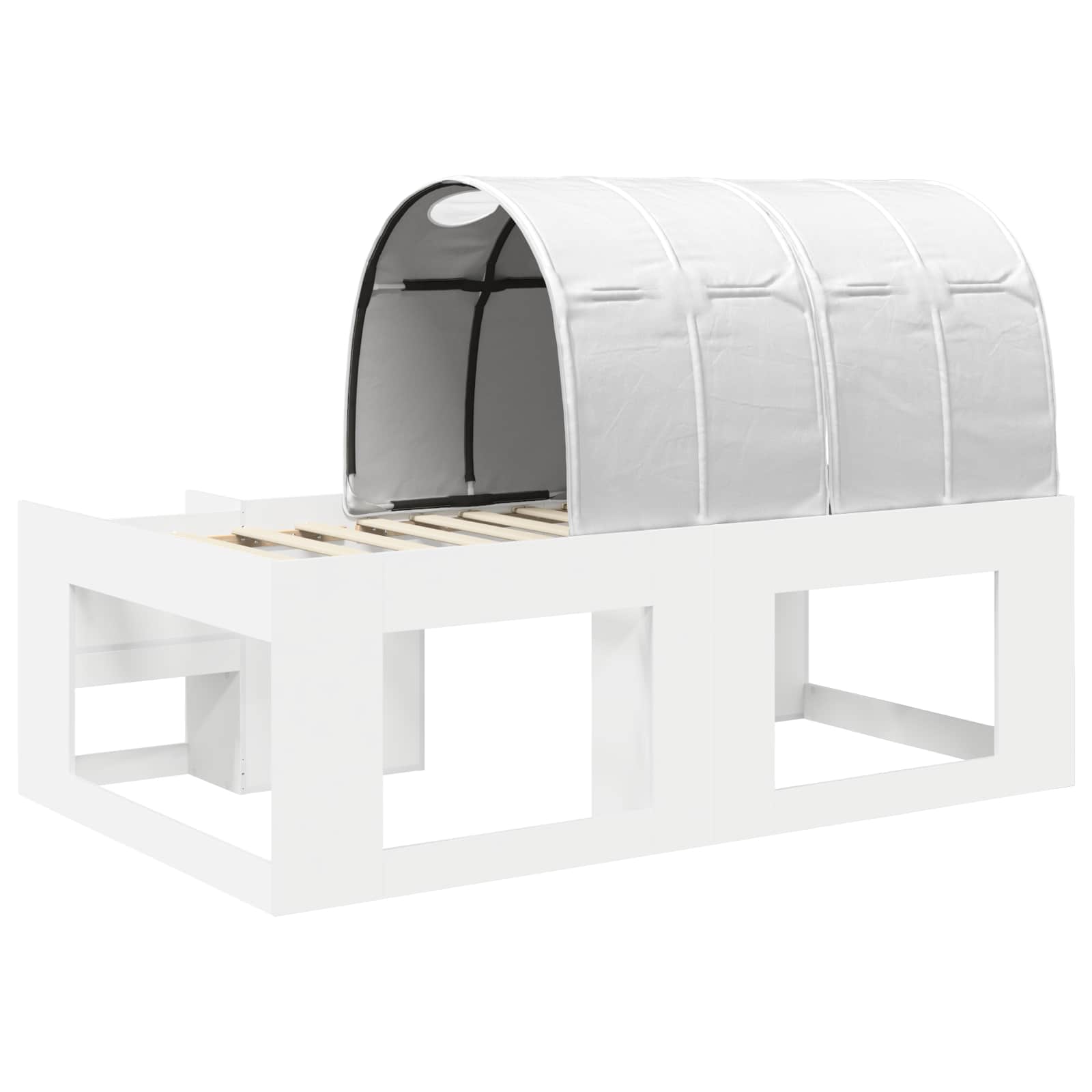 Bettgestell mit Tunnel mit Regal 3 stk. Weiß Holzwerkstoff