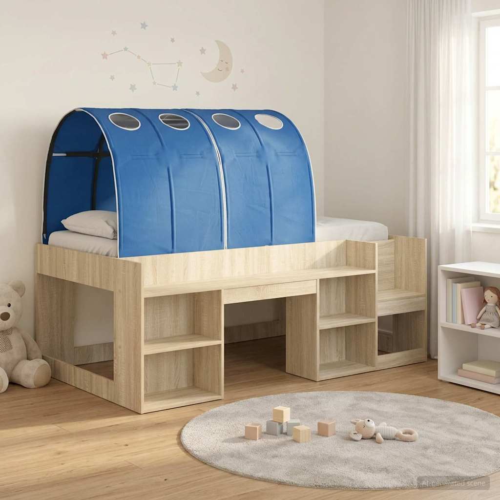 Bettgestell mit Tunnel mit Regal 3 stk. Sonoma Eiche und Blau