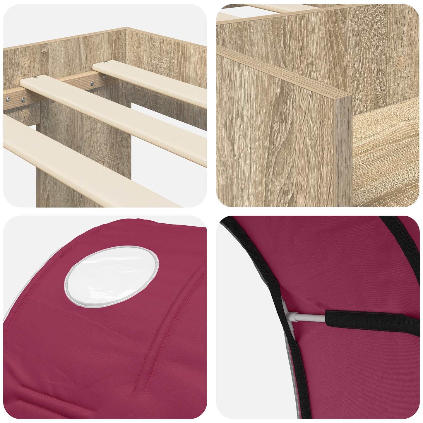 Bettgestell mit Tunnel mit Regal 3 stk. Sonoma Eiche und Rot